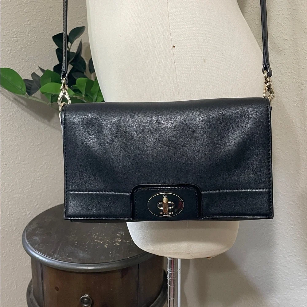 Kate Spade smooth black leather crossbody bag